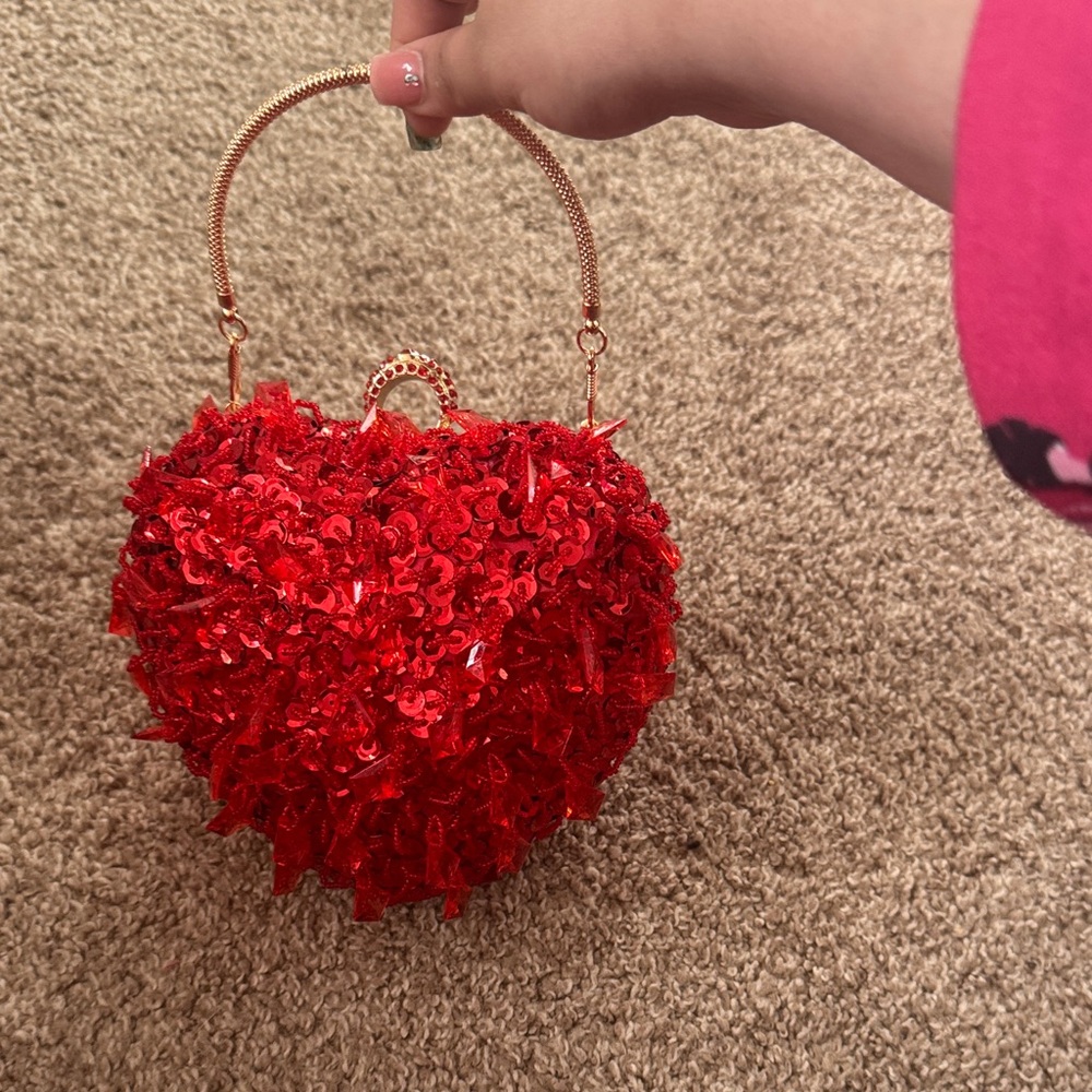 Red Sequin Heart-Shaped Handbag